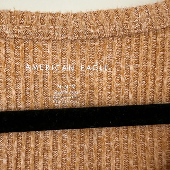 American Eagle Orange Yellow Tan Cropped Ribbed Long Sleeved Scoop Neck Shirt M - Picture 4 of 6